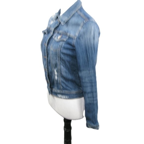 Forever 21 Blue Distressed Denim Jacket Size Small - Picture 3 of 7